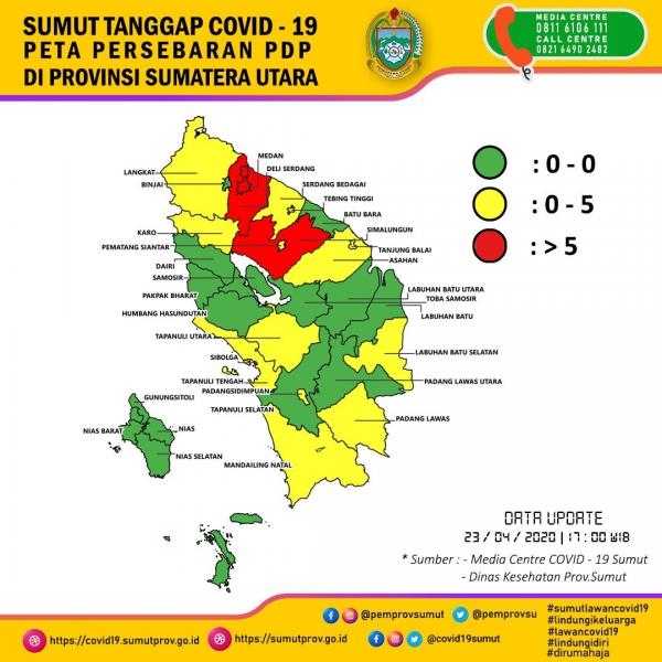 Peta Persebaran PDP di Provinsi Sumatera Utara 23 April 2020